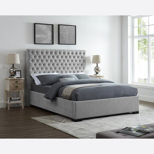 Milla Grey Velvet Buttoned Headboard Kingsize bed