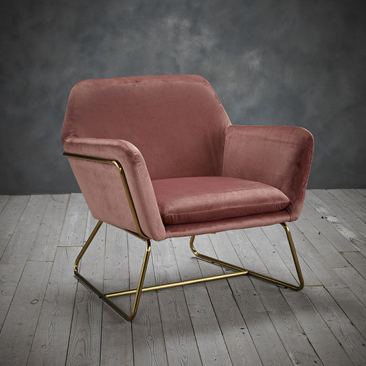 Vintage Style Armchair in Pink Velvet With Gold Frame
