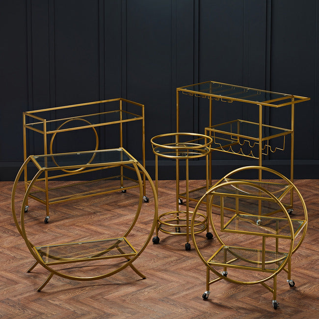 Gold Round Drinks Trolley