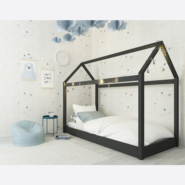 Kinderbett Hickory Hausbett - Weiß, Grau, Schwarz