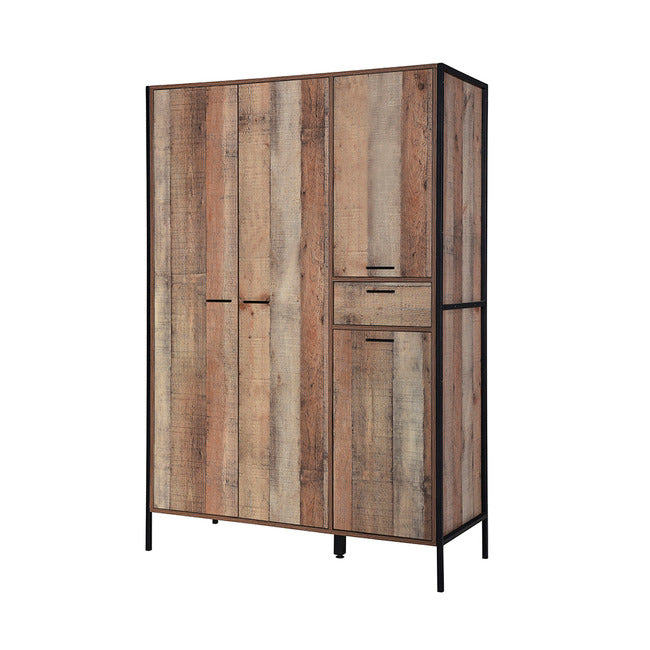Industrial Style Distressed Oak Effect 4 Door Wardrobe