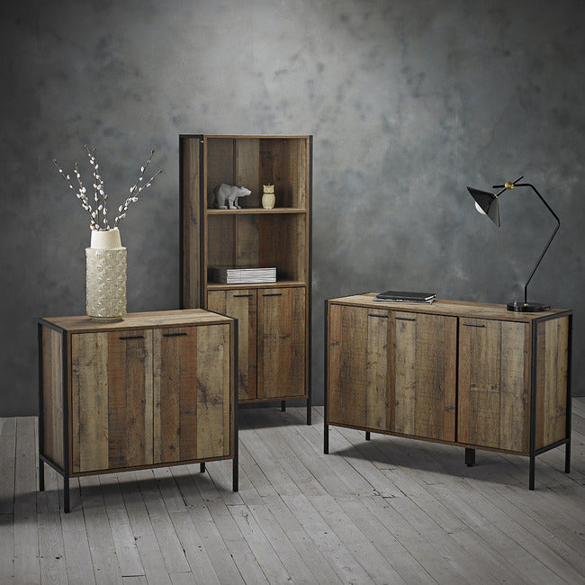 Industrial Style Distressed Oak Effect Bookcase