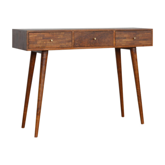 Chestnut wood console table  with gold handles