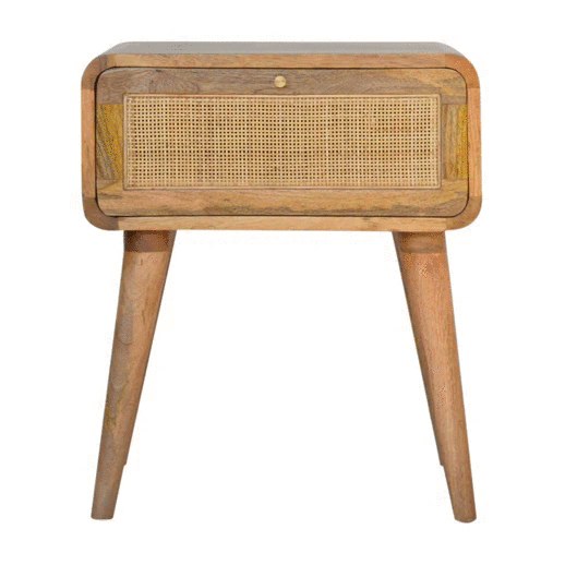 Woven Rattan Bedside Table With Gold Handle