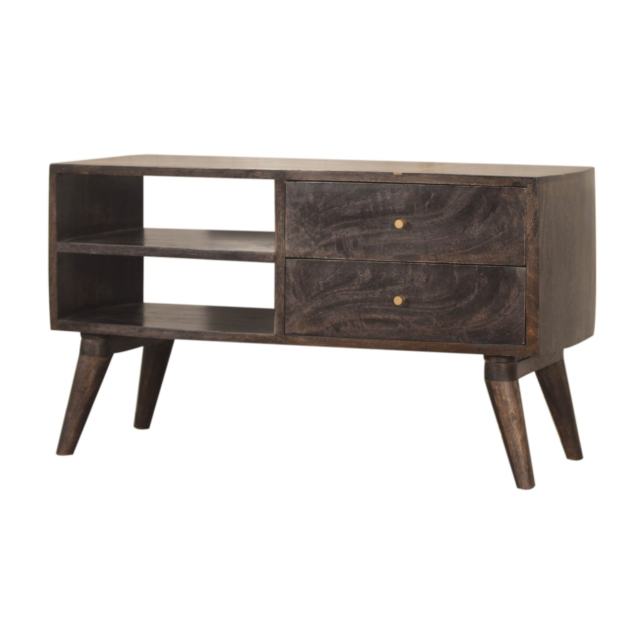 Cairo Dark Wood Mid Century Media Tv Unit With Brass Handles