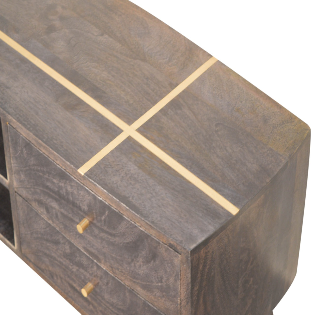 Cairo Dark Wood Mid Century Media Tv Unit With Brass Handles