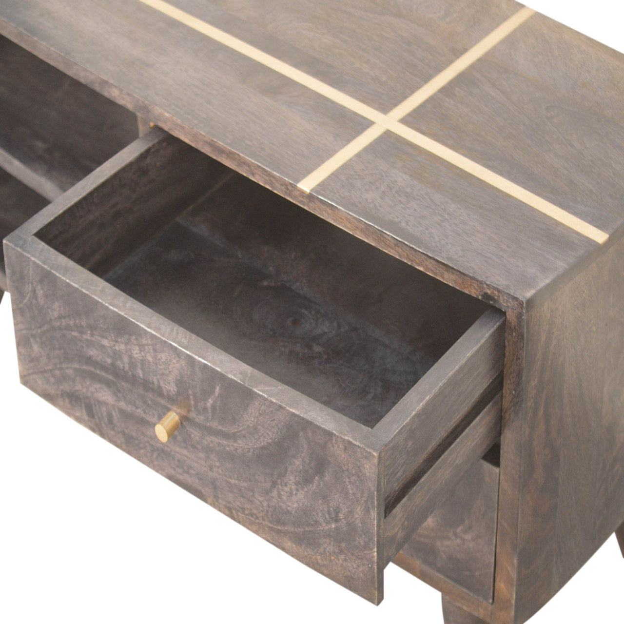 Cairo Dark Wood Mid Century Media Tv Unit With Brass Handles