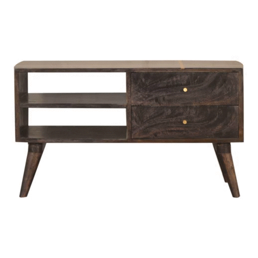 Cairo Dark Wood Mid Century Media Tv Unit With Brass Handles