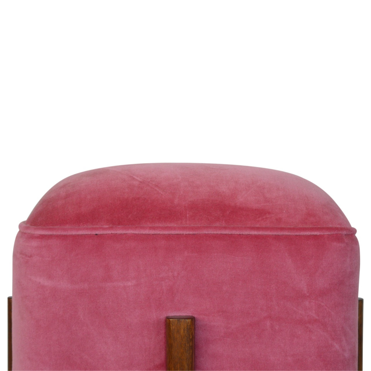 Pink Velvet Footstool with Solid Wood Legs