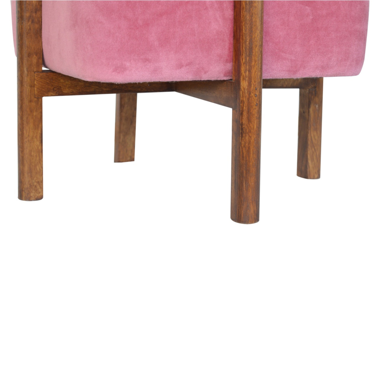 Pink Velvet Footstool with Solid Wood Legs