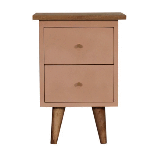 Blush Pink Hand Painted Bedside Table Mango Wood