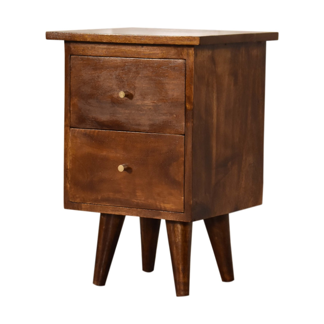 Chestnut Mid Century Style Bedside Table With Brass Handles