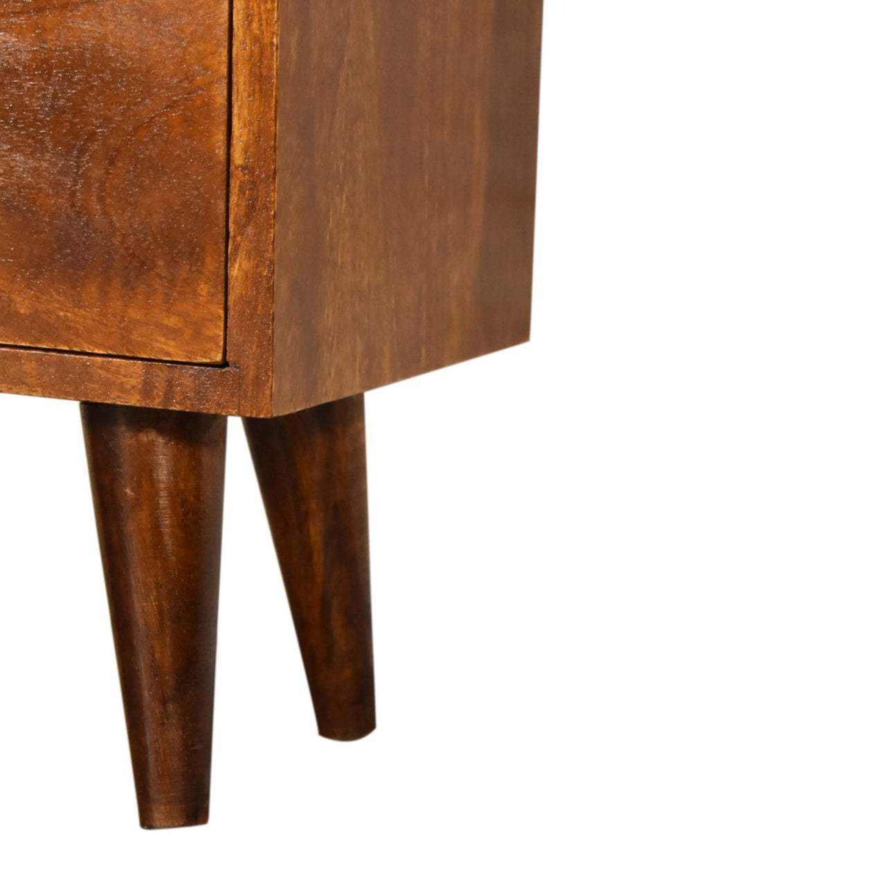Chestnut Mid Century Style Bedside Table With Brass Handles