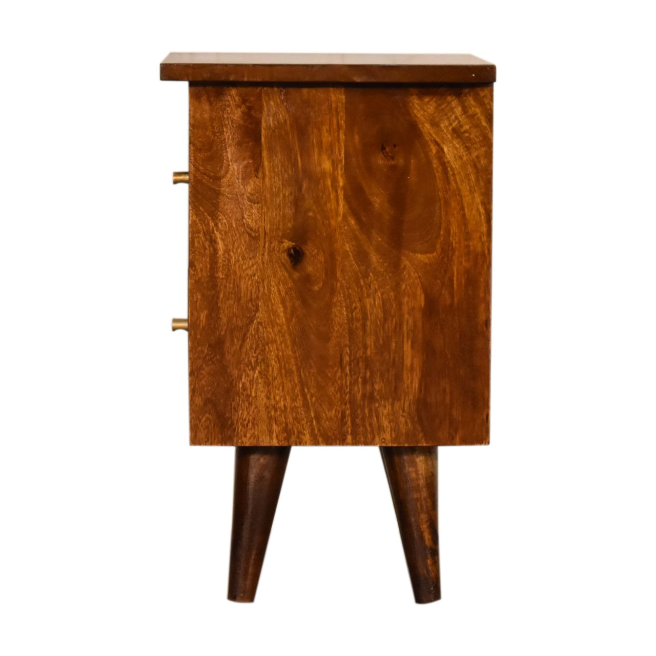 Chestnut Mid Century Style Bedside Table With Brass Handles