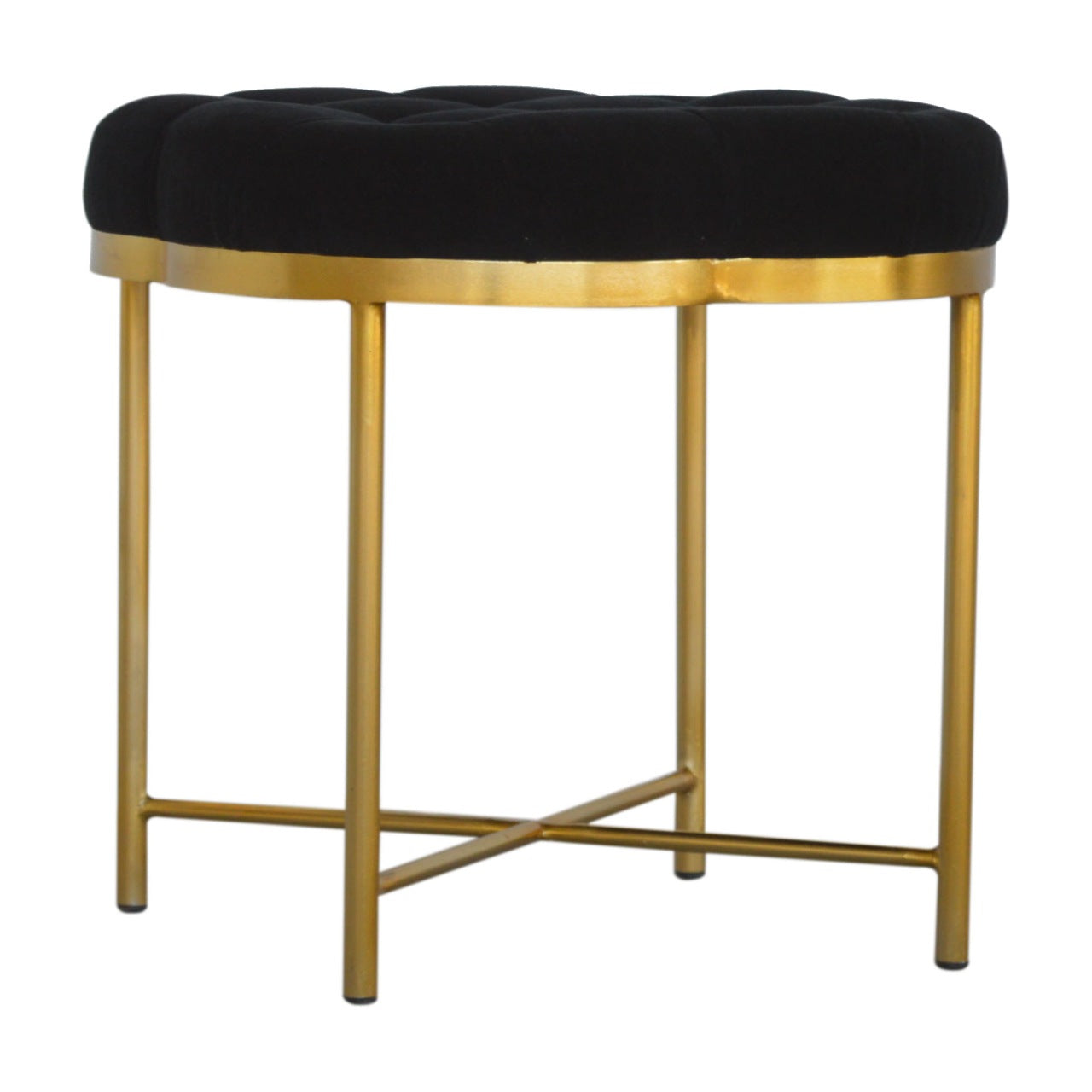 Clover Black Velvet Footstool With Brass Legs