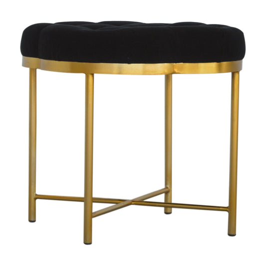 Clover Black Velvet Footstool With Brass Legs