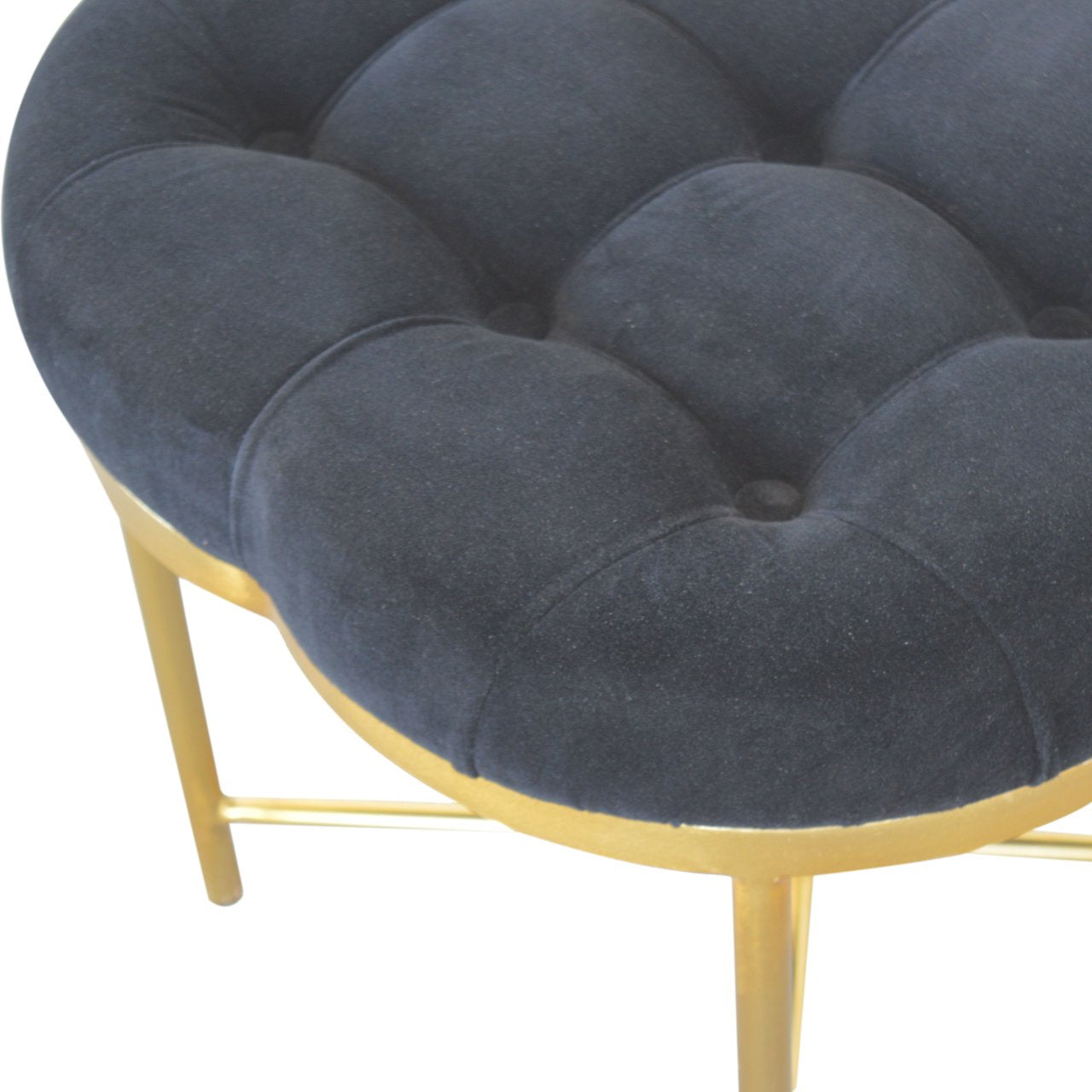 Clover Black Velvet Footstool With Brass Legs