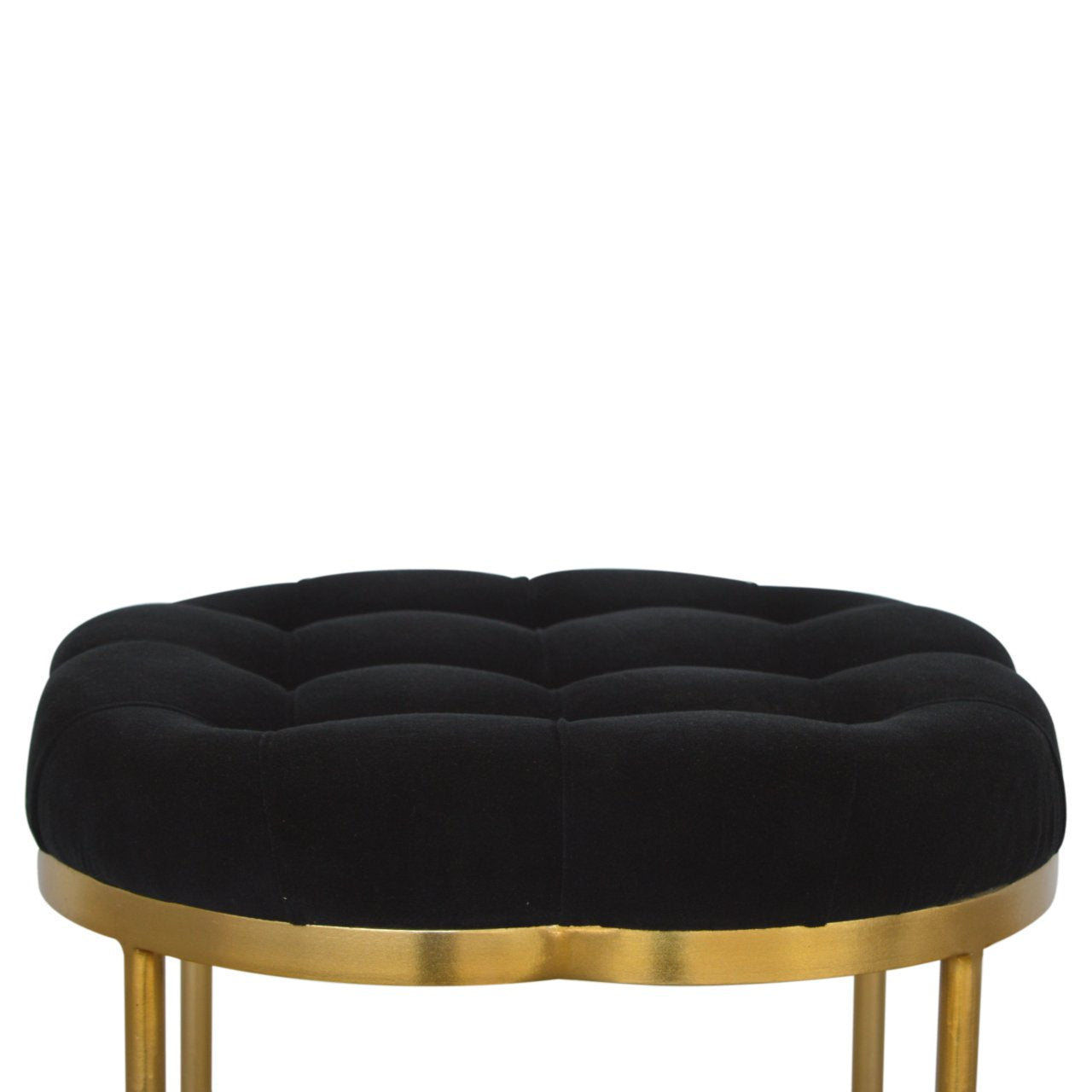 Clover Black Velvet Footstool With Brass Legs