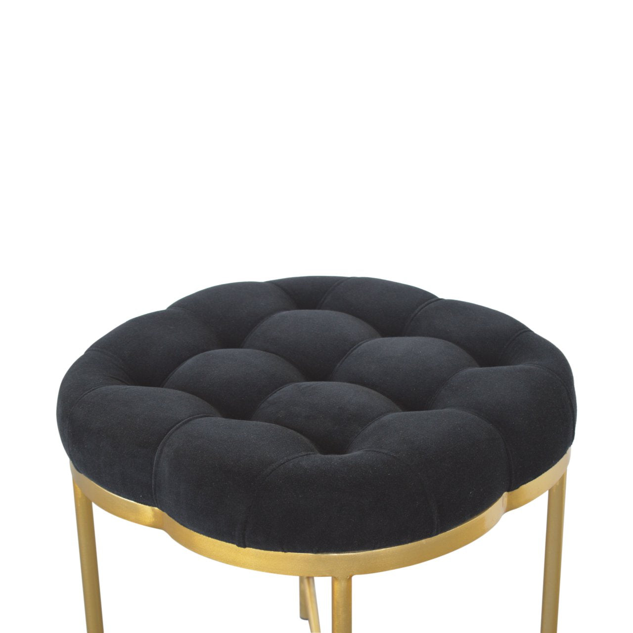 Clover Black Velvet Footstool With Brass Legs