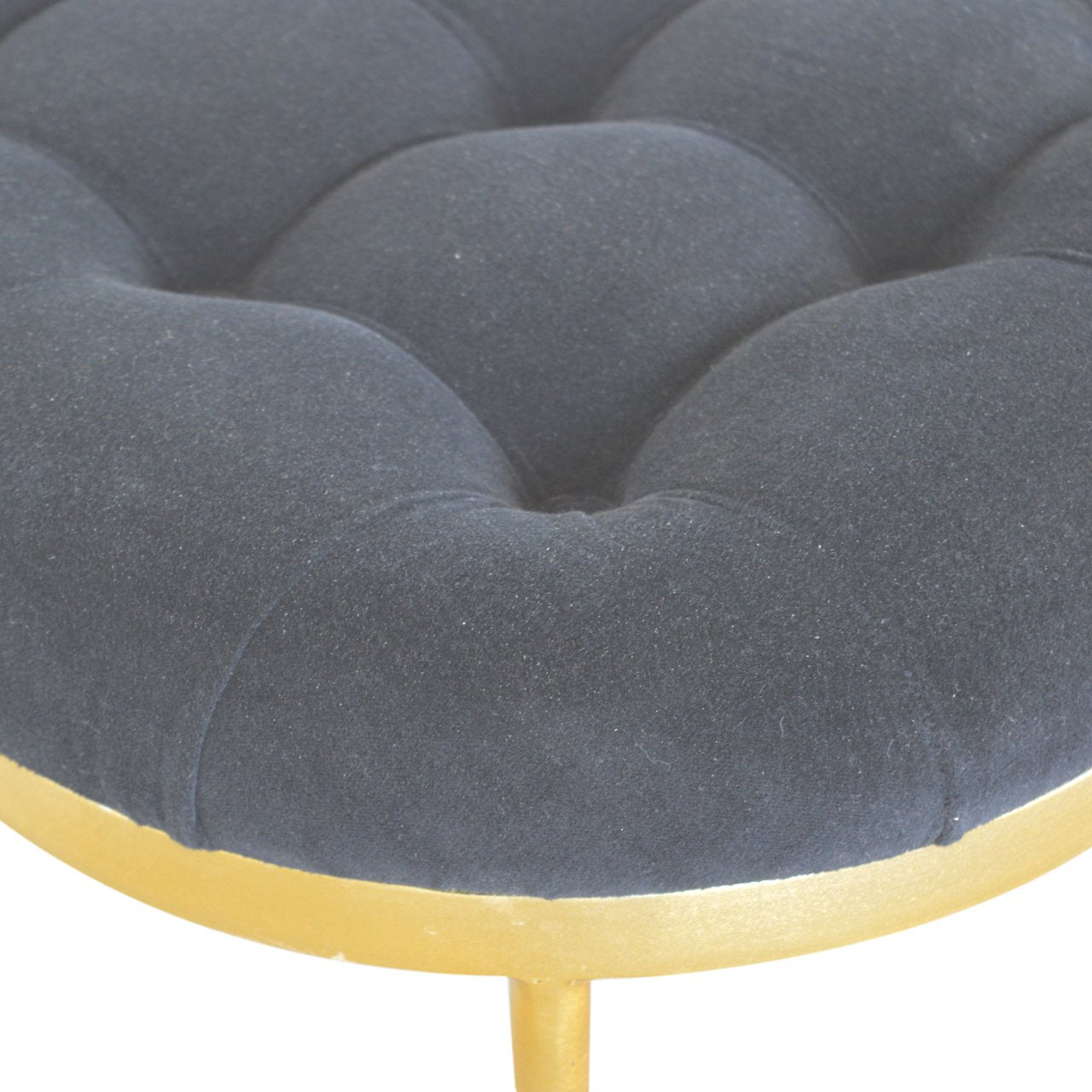 Clover Black Velvet Footstool With Brass Legs