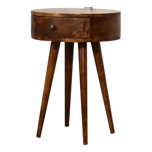 Single Chestnut Rounded Bedside Table with Reading Light
