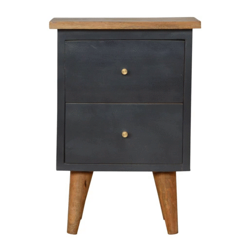 Charcoal Black Hand Painted Bedside Table Mango Wood