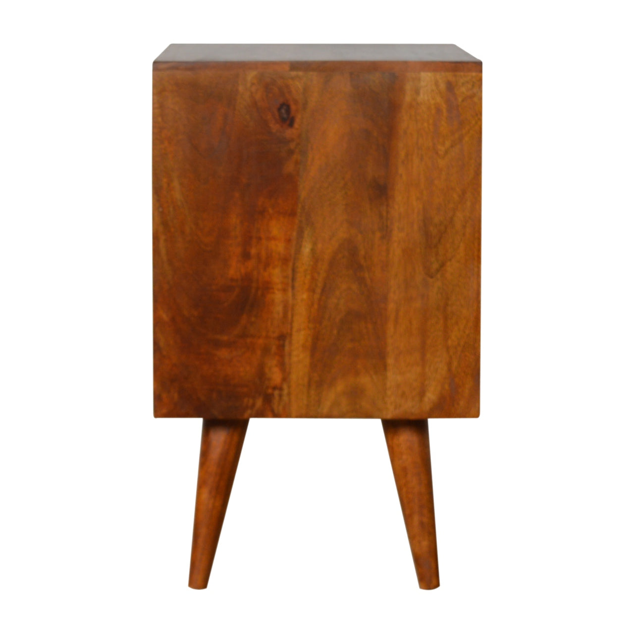Tile Carved Chestnut Bedside Table with Open Slot