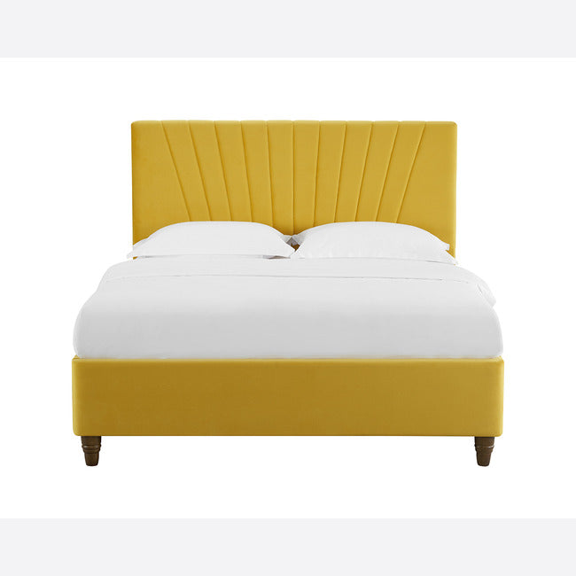 Lexie Mustard Yellow Velvet Kingsize Bed