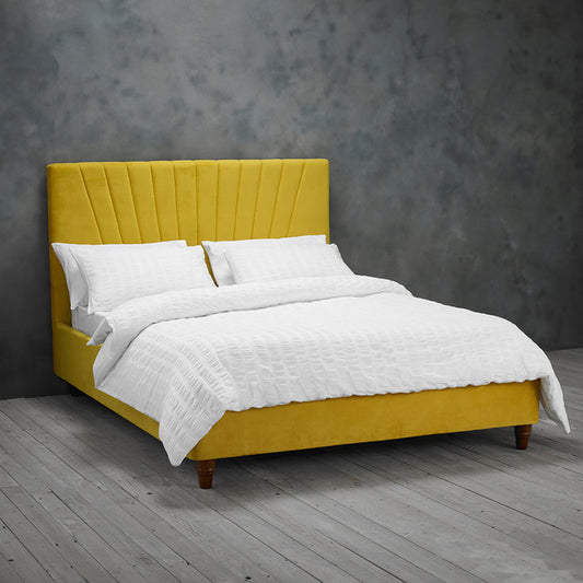Lexie Mustard Yellow Velvet Kingsize Bed