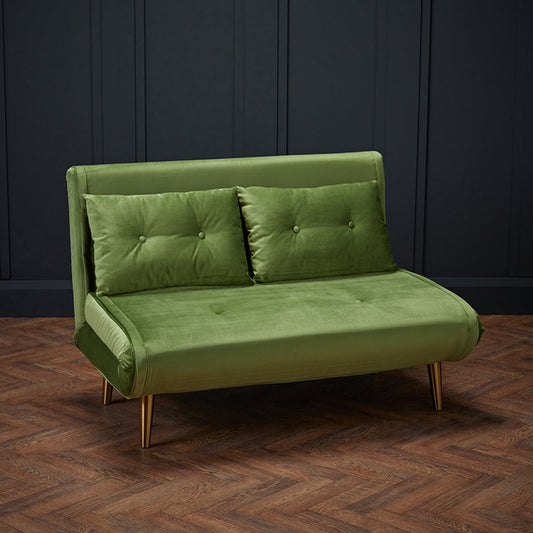 Green Plush Velvet Sofa Bed With Gold Legs