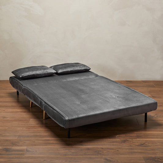 Grey Plush Velvet Sofa Bed With Gold Legs