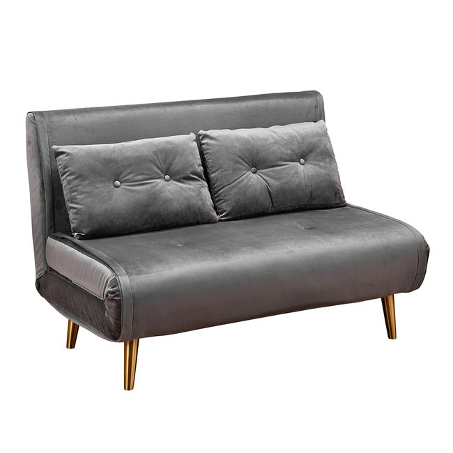 Grey Plush Velvet Sofa Bed With Gold Legs