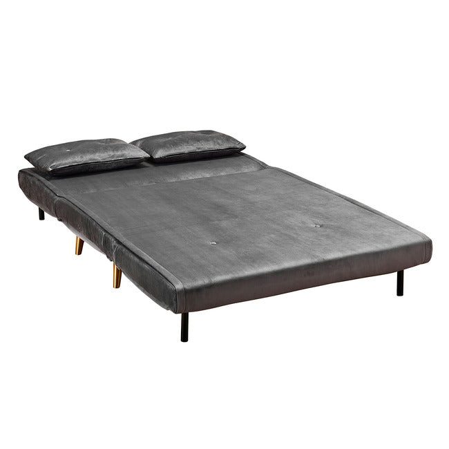 Grey Plush Velvet Sofa Bed With Gold Legs