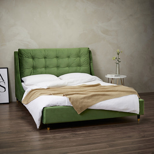 Green Plush Velvet Kingsize Bed