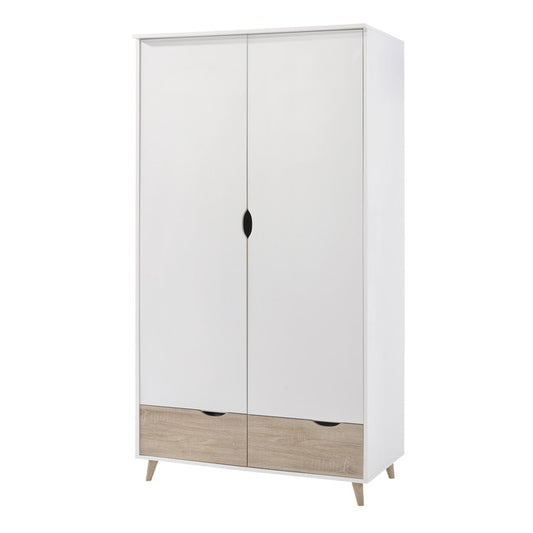 Scandi Style 2 door white and oak finish wardrobe