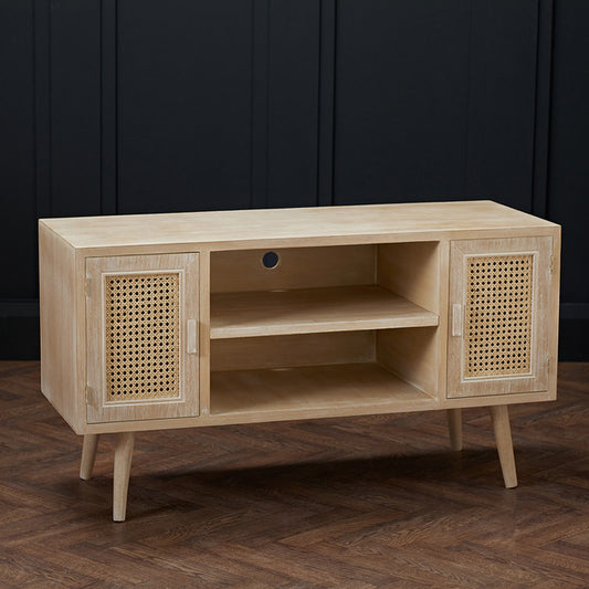 Boho Style Rattan and Washed Oak Effect TV Media Unit