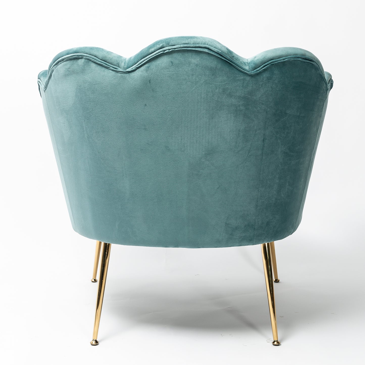 Cocktailsessel „Lotus“ aus weichem blauem Samt mit goldenen Beinen