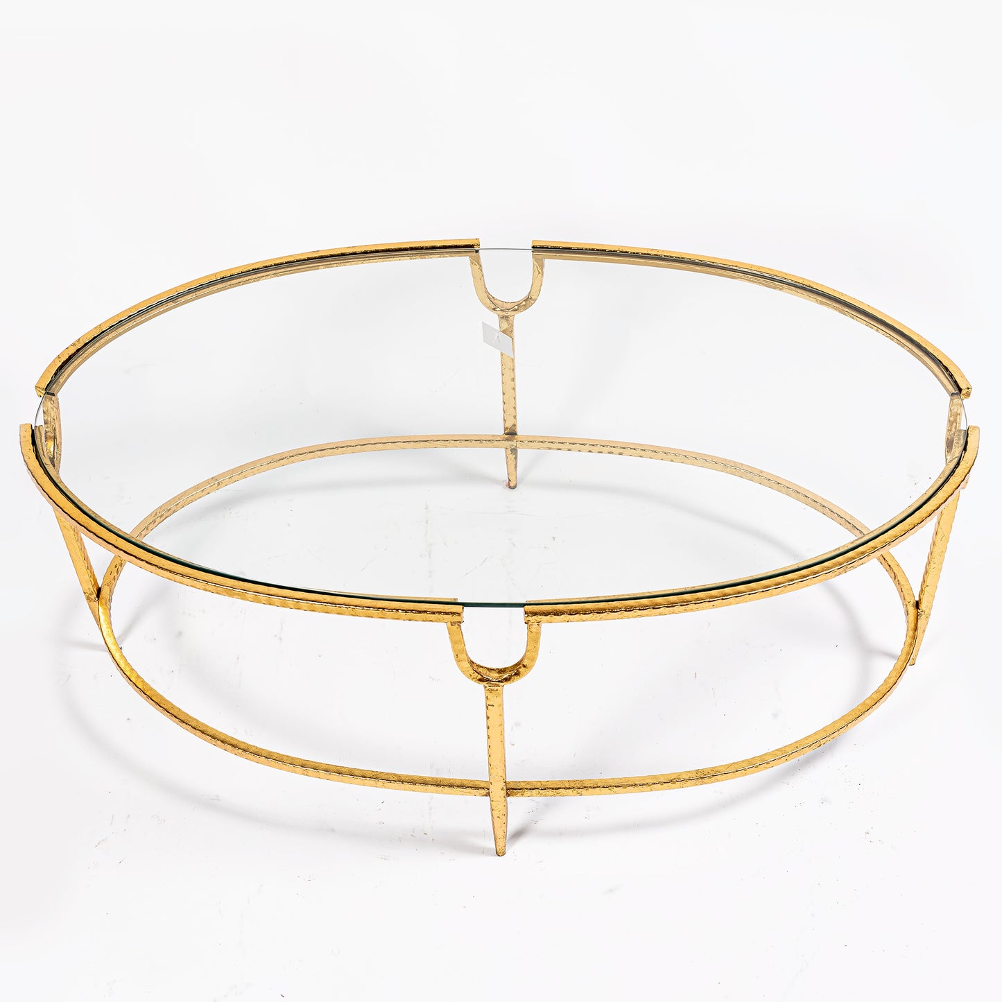 Schöner ovaler Couchtisch aus Metall – Blattgold