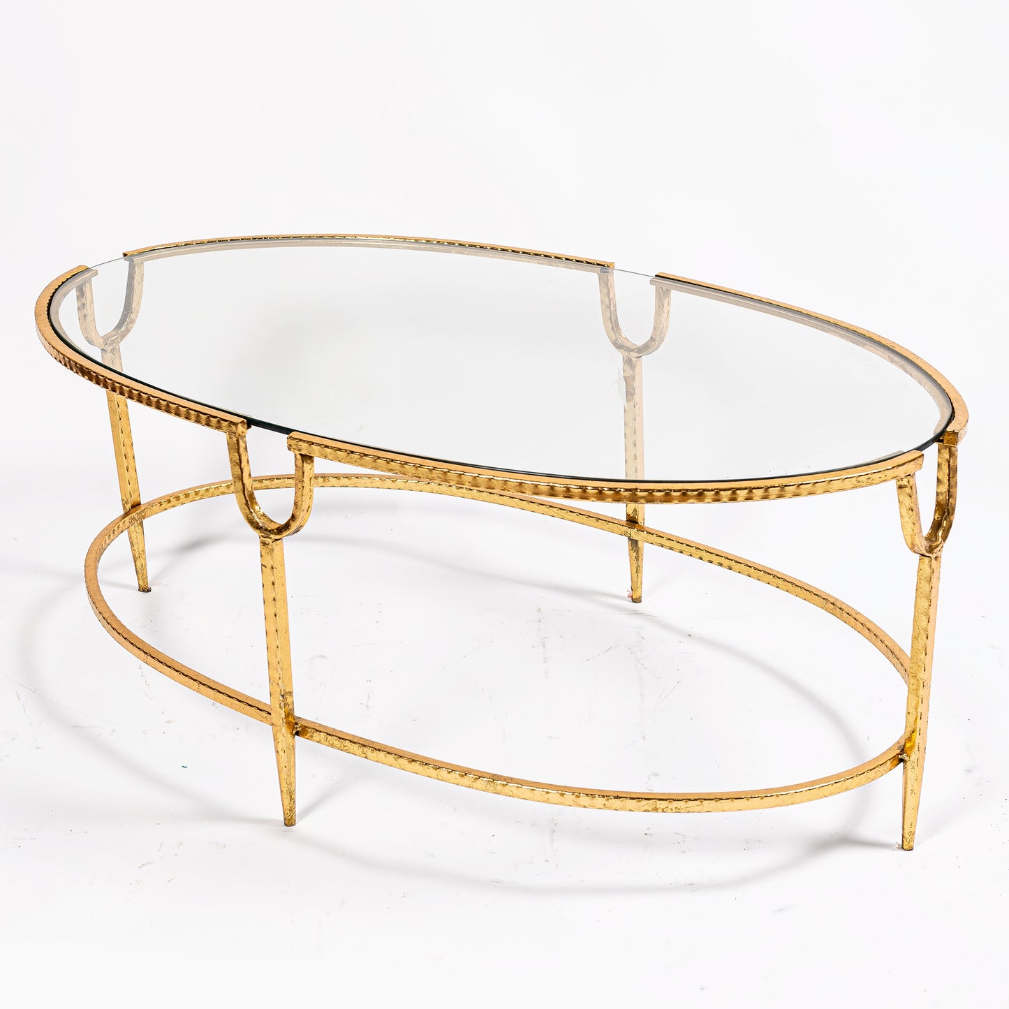 Beautiful Oval Metal Coffee Table - Gold Gilt Leaf