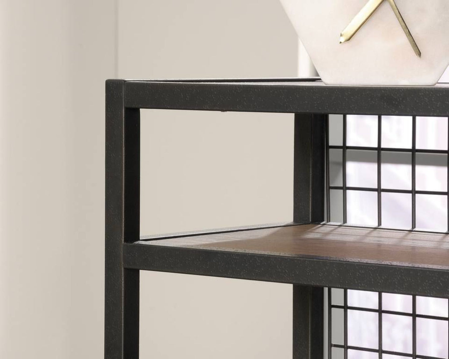 Contemporary Industrial Style home office L-shaped desk in Oak finish and modern black accents