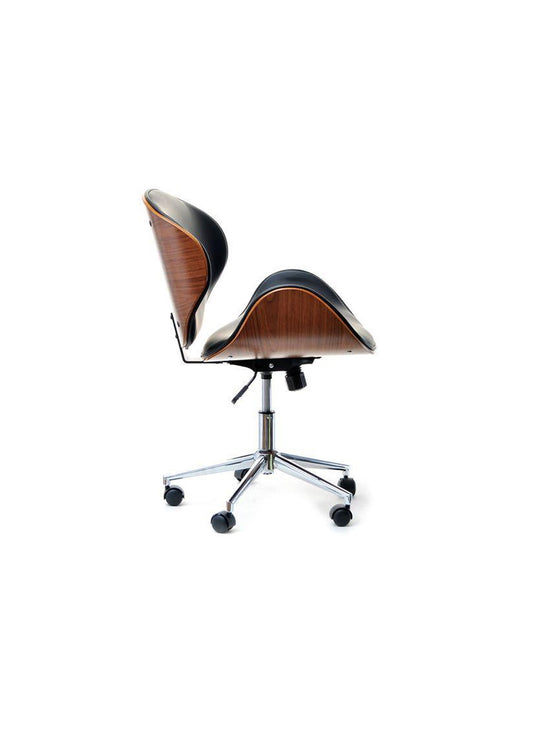 RETRO Style Adjustable Swivel office desk chair Black and Walnut Wood
