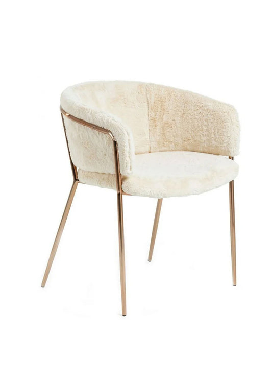 NEU Designer Eleganter Ungewöhnlicher Esszimmerstuhl aus Kunstfell und Kupfer