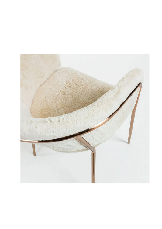 NEU Designer Eleganter Ungewöhnlicher Esszimmerstuhl aus Kunstfell und Kupfer