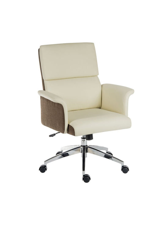 NEU Designer-Büro-/Schreibtischstuhl im Mid-Century-Stil mit mittlerer Rückenlehne und verstellbarem Drehgelenk, mit silbernem Fußkreuz aus Kunstleder – Schwarz oder Beige