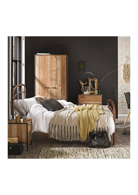 Industrial Bedside Table Distressed Oak Effect