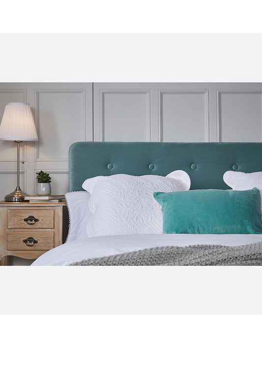 Aqua Green Kingsize Bed upholstered in Crushed Velvet