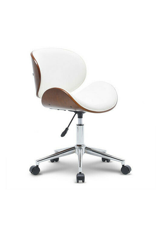 Retro Style Adjustable Swivel office desk chair White and Chestnut Veneer Wood
