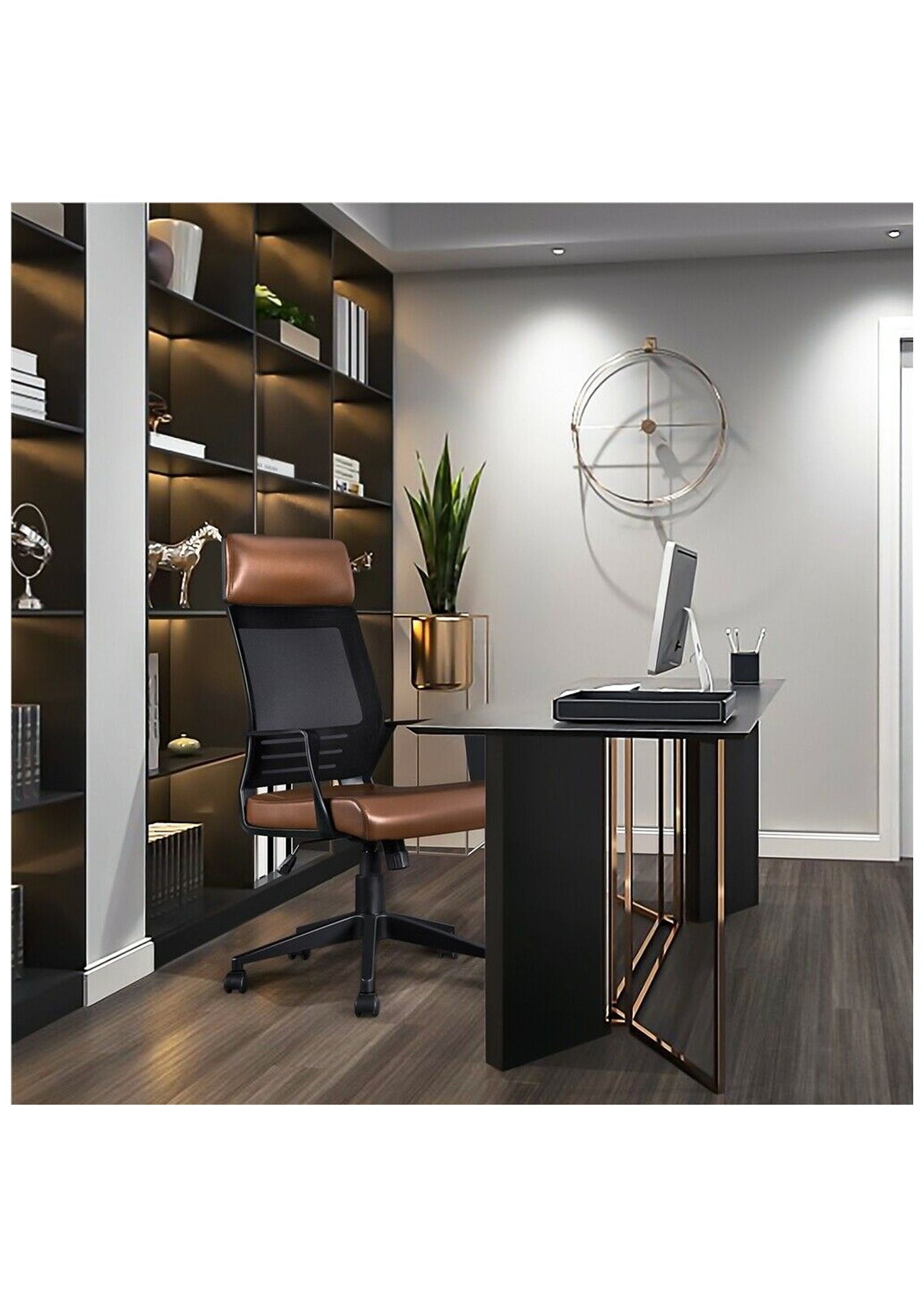 Drehbarer, verstellbarer Büro-/Schreibtischstuhl aus PU-Leder und Netzgewebe