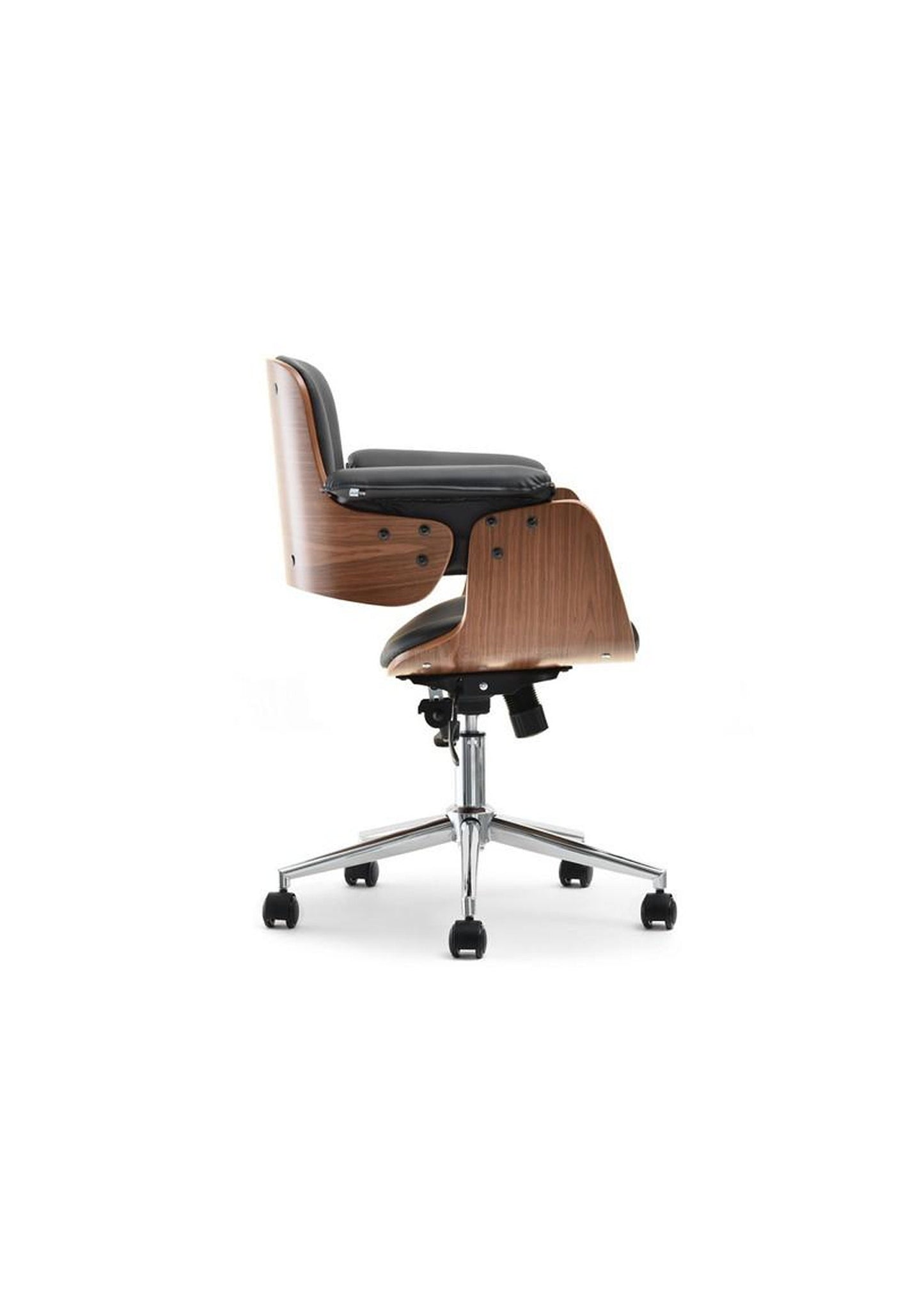 Retro Drehstuhl Moderner Bürostuhl aus Bugholz und schwarzem Kunstleder