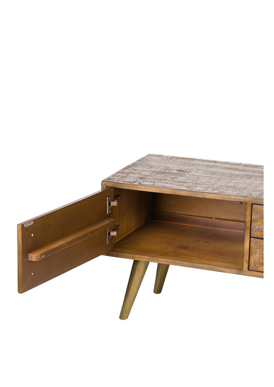 Großer Fernsehschrank aus Massivholz in Gold und Chevron-Optik